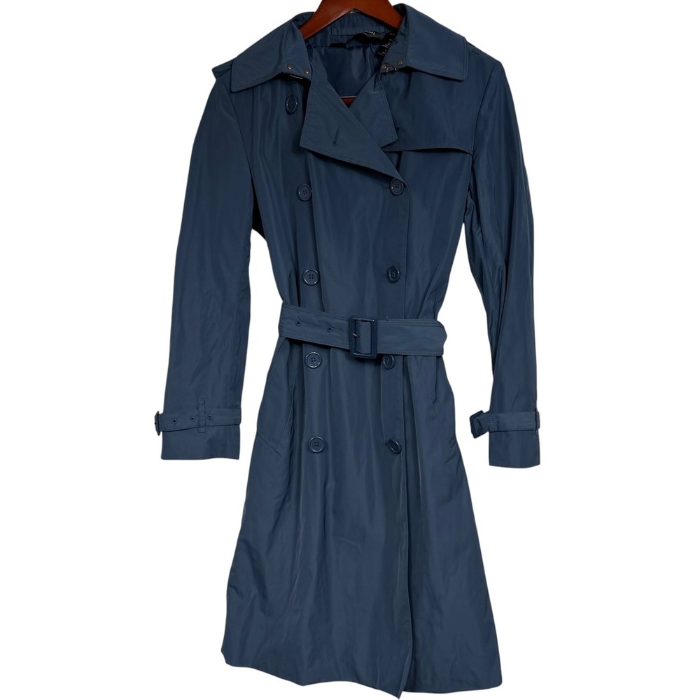 Norma Kamali Double Breasted Trench Coat Blue NK110901 Womens XS